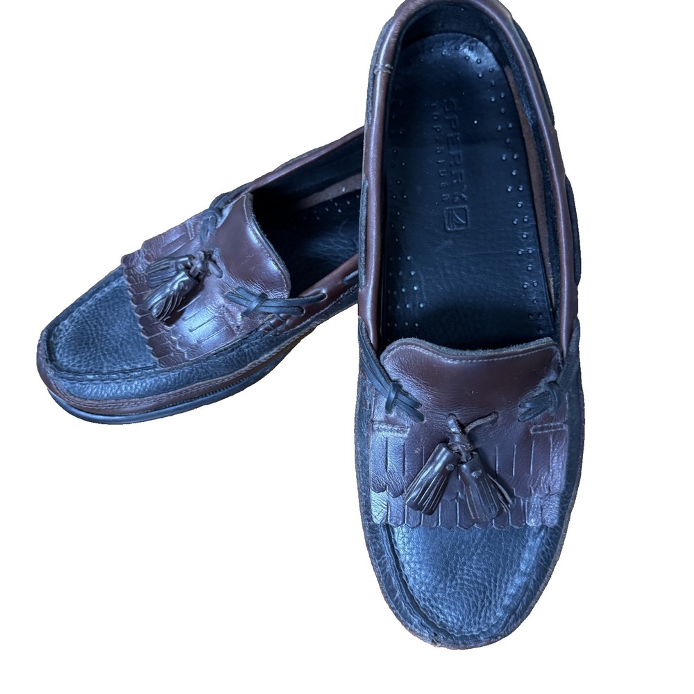Sperry Top Sider Mens Kiltie Tassel Loafers Size 12W 2-Tone Leather Old Money